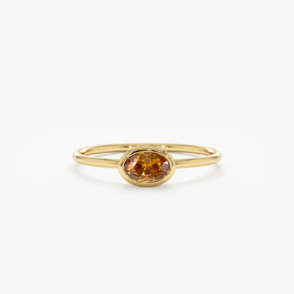 14K Solid Gold Oval Citrine Ring