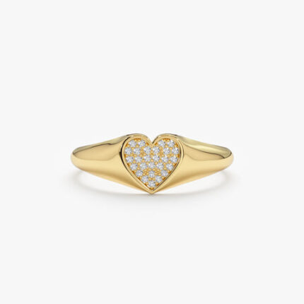 Pave Diamond Heart Signet Ring