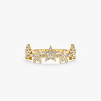 14K Solid Gold Pave Natural Diamond Multi Star Ring