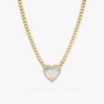 Pearl Heart & Diamond Cuban Chain Necklace