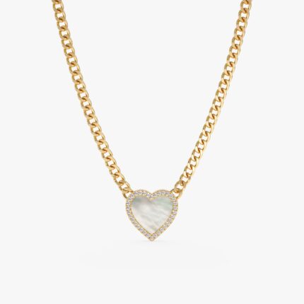 Pearl Heart & Diamond Cuban Chain Necklace