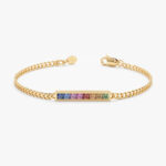 Rainbow Sapphire Cuban Chain Bar Bracelet