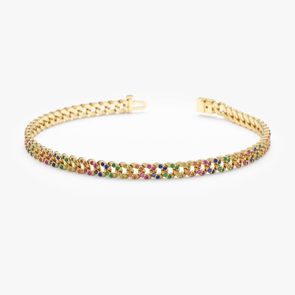 Rainbow Sapphire Cuban Chain Bracelet