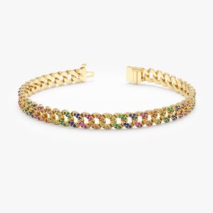 Rainbow Sapphire Cuban Chain Bracelet