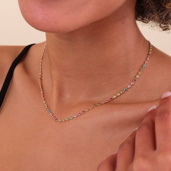 Rainbow Sapphire Tennis Necklace