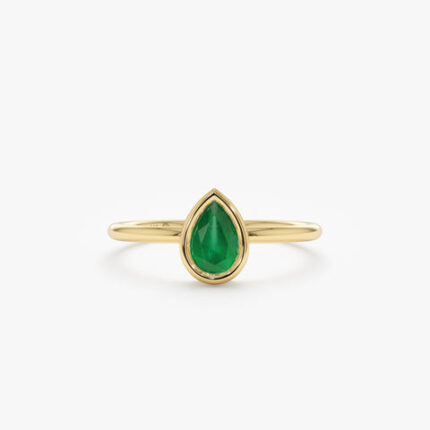 14K Solid Gold Single Pear-Cut Emerald Ring