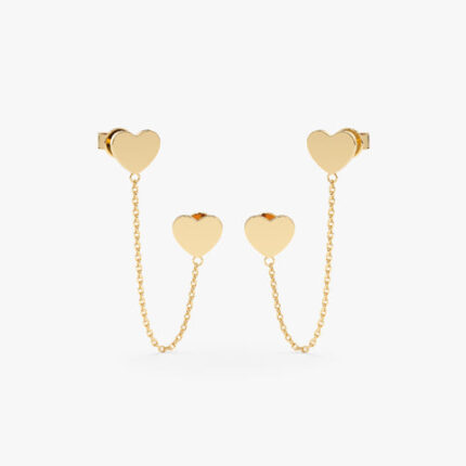 Solid Gold Double Heart Chain Studs