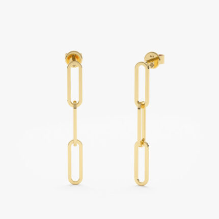 Solid Gold Paperclip Drop Earrings