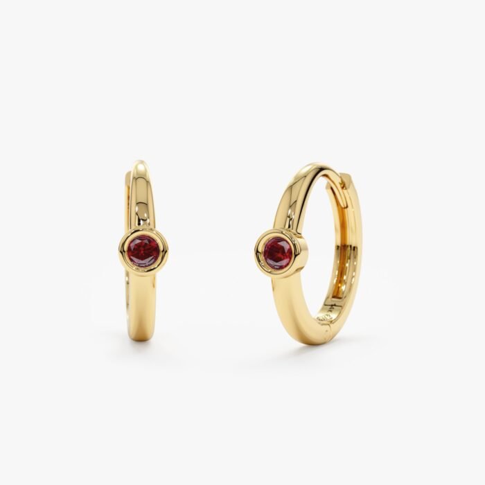 Solid Gold Ruby Huggies
