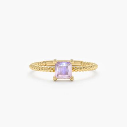 14K Solid Gold Square Moonstone Ring