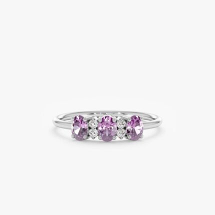 14K Solid Gold Natural Diamond and Oval Amethyst Ring