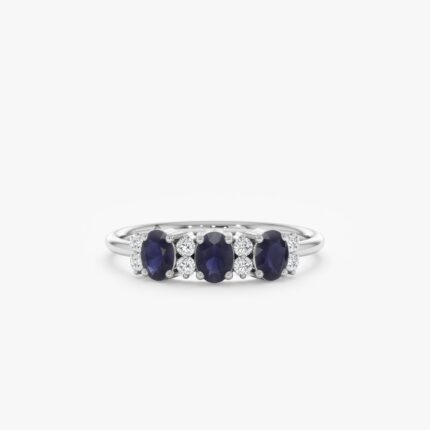 14K Solid Gold Diamond and Oval Sapphire Ring