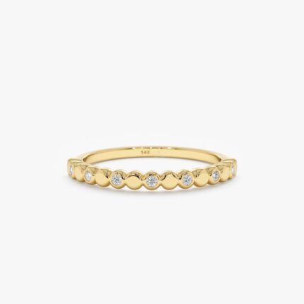 Diamond and Plain Gold Dot Ring