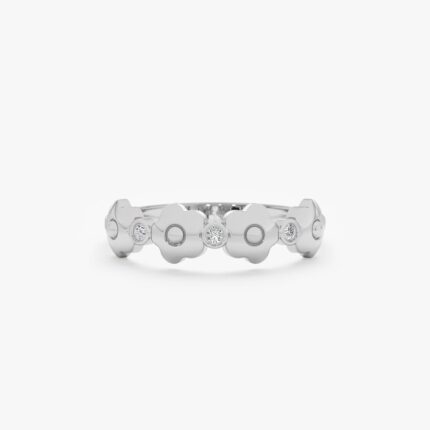14K Solid Gold Natural Diamond Daisy Ring
