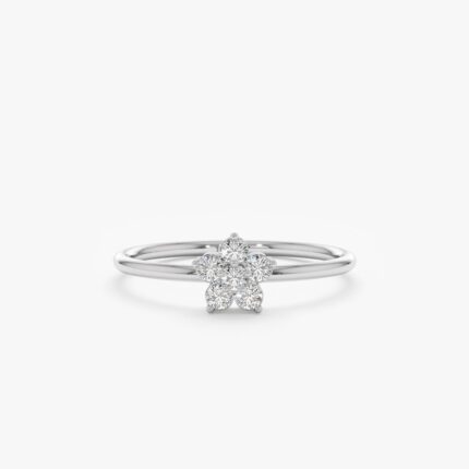 14K Solid Gold Natural Diamond Flower Ring