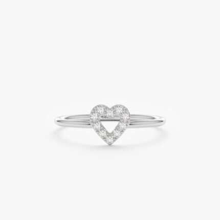 14K Solid Gold Natural Diamond Heart Outline Ring