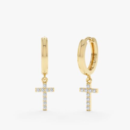Natural Diamond Paved Cross Huggies