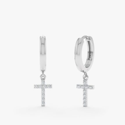 Natural Diamond Paved Cross Huggies
