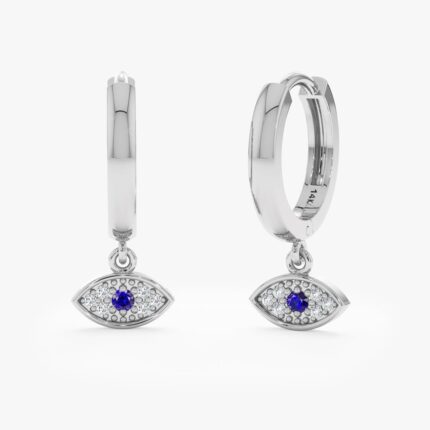 Natural Diamond Paved Evil Eye Huggies