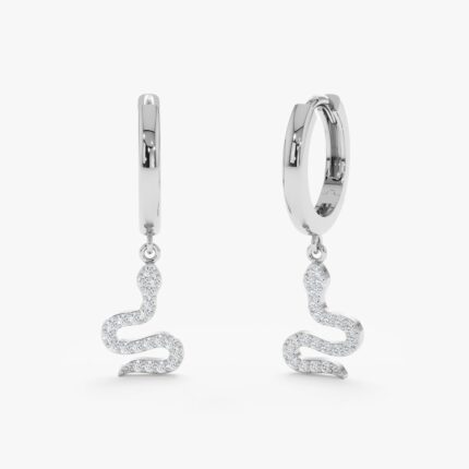 Natural Diamond Snake Charm Huggies