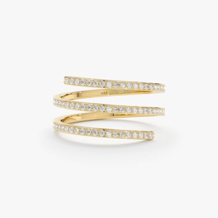 14K Solid Gold Natural Diamond Spiral Ring