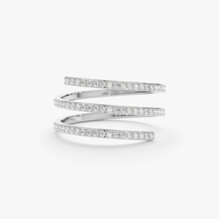 14K Solid Gold Natural Diamond Spiral Ring