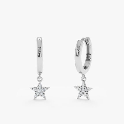 Natural Diamond Star Charm Huggies