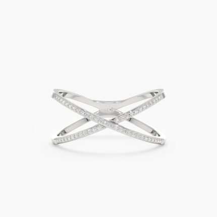 14K Solid Gold Natural Diamond X Ring