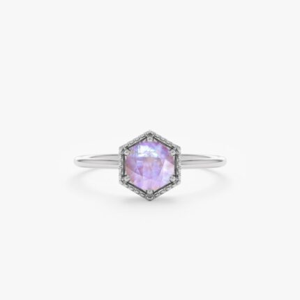 14K Solid Gold Hexagon Moonstone Ring