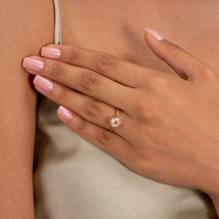 14K Solid Gold Hexagon Rose Quartz Ring