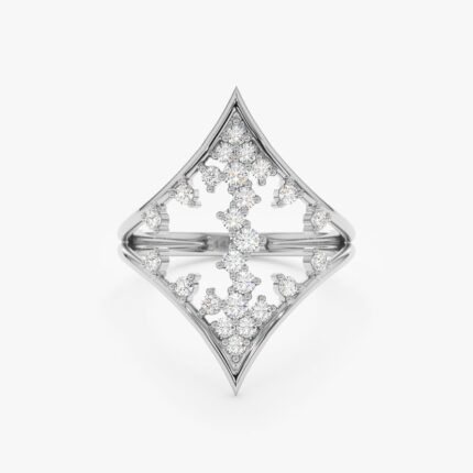 14K Solid Gold Lozenge Shape Natural Diamond Ring