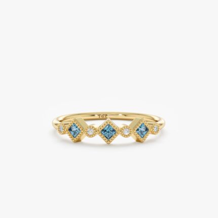 Milgrain Set Blue Topaz and Diamond Ring