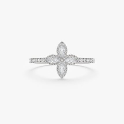 14K Solid Gold Natural Diamond Clover Ring