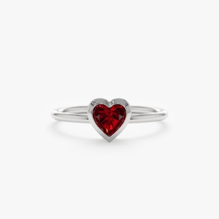 14K Solid Gold Natural Garnet Heart Ring