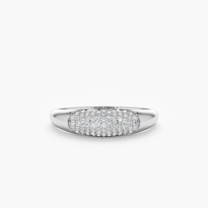 14K Solid Gold Pave Natural Diamond Dome Ring