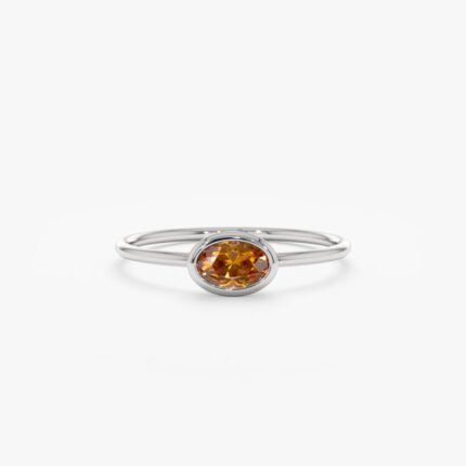 14K Solid Gold Oval Citrine Ring
