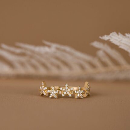 14K Solid Gold Pave Natural Diamond Multi Star Ring