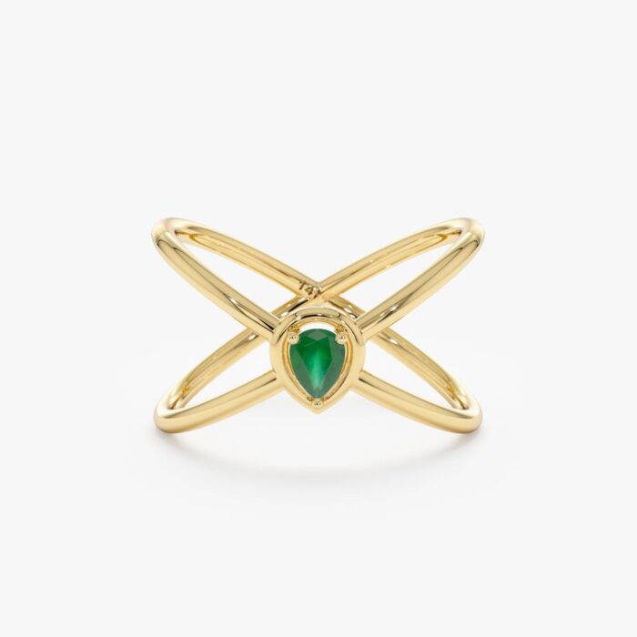 Pear Cut Emerald X Ring