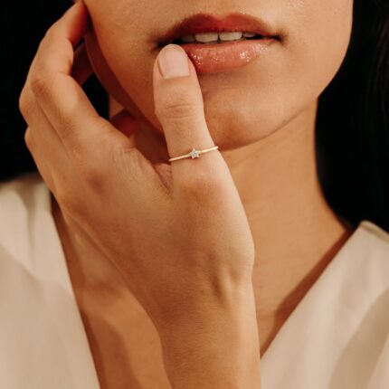 14K Solid Gold Petite Natural Diamond Star Ring