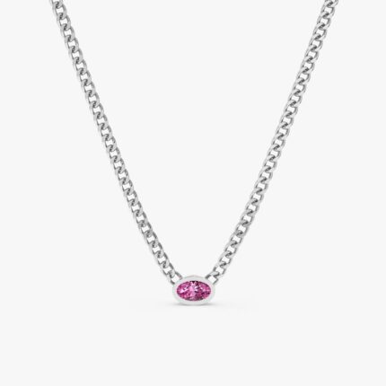 14K Solid Gold Pink Sapphire Cuban Chain Necklace