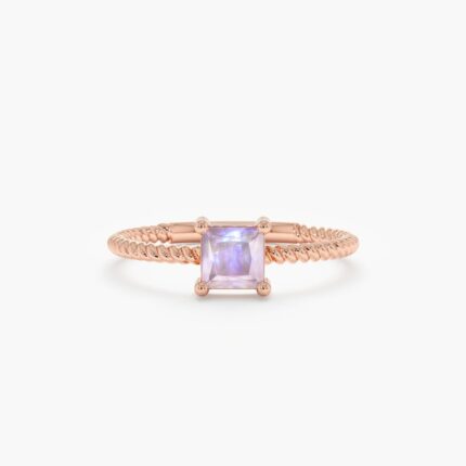14K Solid Gold Square Moonstone Ring