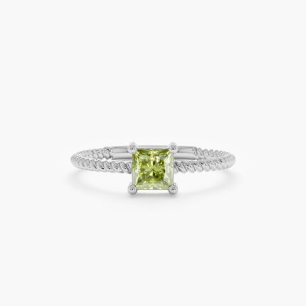 14K Solid Gold Square Peridot Braided Band