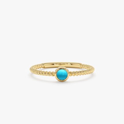 14K Solid Gold Twisted Band Turquoise Ring