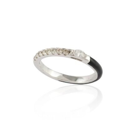 14K Solid Gold Diamond Black Enamel Ring