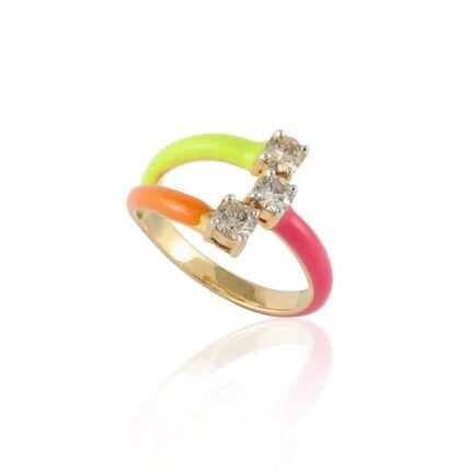 14K Yellow Gold Chunky Natural Diamond Enamel Ring