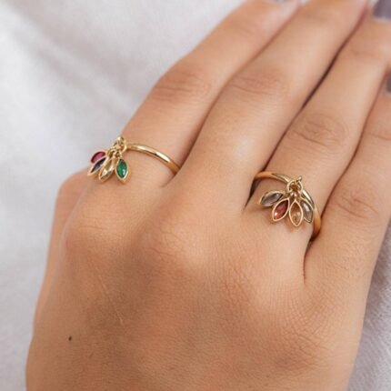 14K Solid Gold Ruby, Sapphire & Emerald Ring