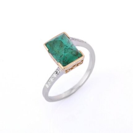14K Solid Gold Emerald Ring