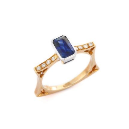 14K Solid Gold Sapphire Statement Ring