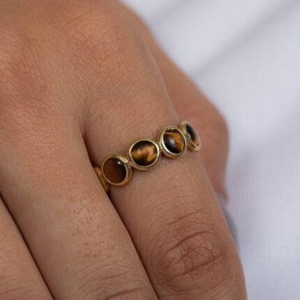 14K Solid Gold Tigers Eye Eternity Band
