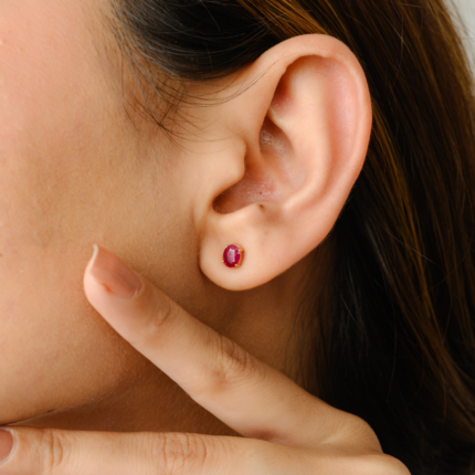 14K Solid Gold Ruby Oval Studs
